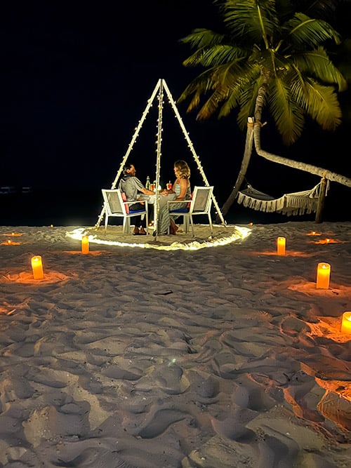 Inside The Maldives’ Most Romantic Private Islands Maldives Romantic Destination Dining on the Beach at Sun Siyam Vilu Reef