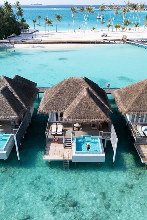 overwater villa with private pool at Iru Veli